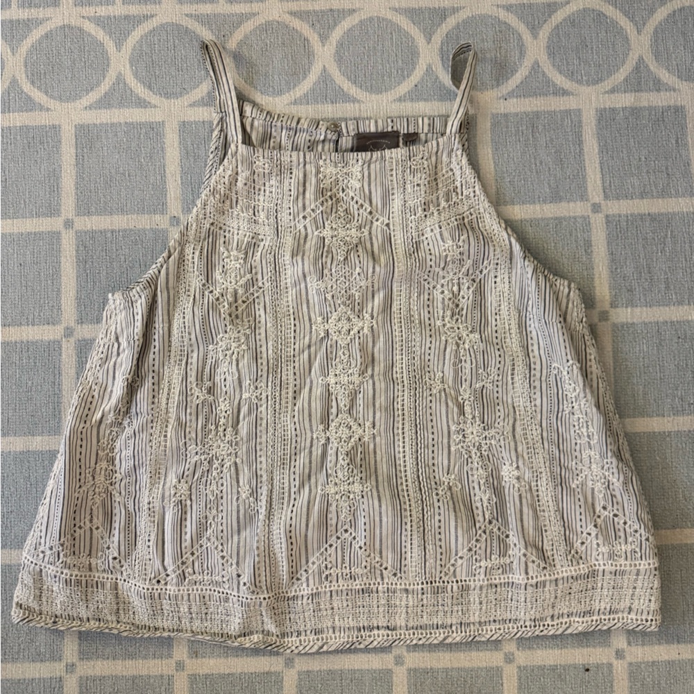Anthropologie White Embellished Sleeveless Tank Top